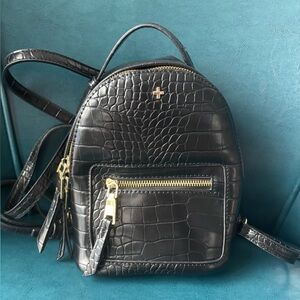 Peta + Jain Black Croc-Embossed Mini Backpack with Gold Accents